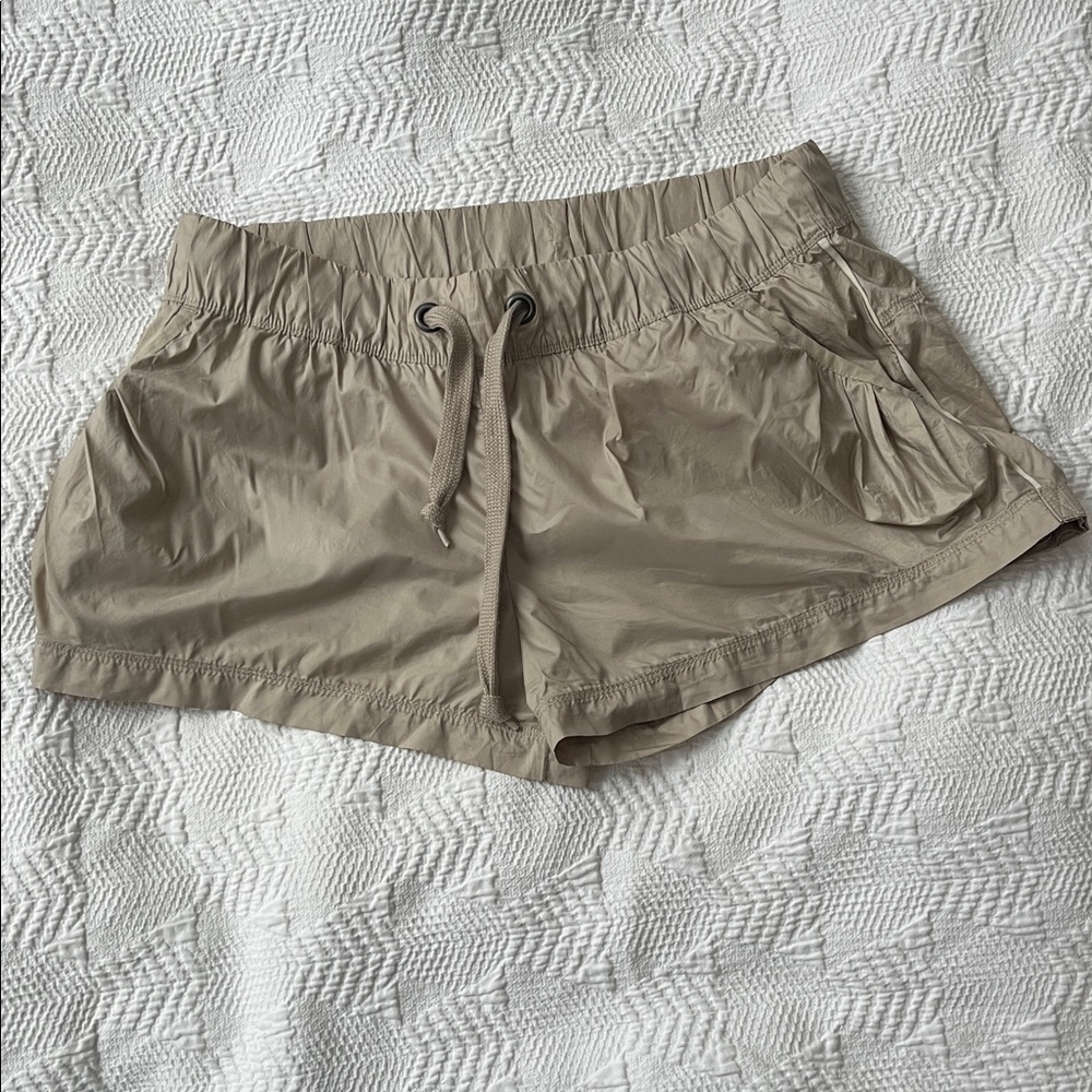 Stella McCartney Lightweight Drawstring Athletic Shorts in Taupe
